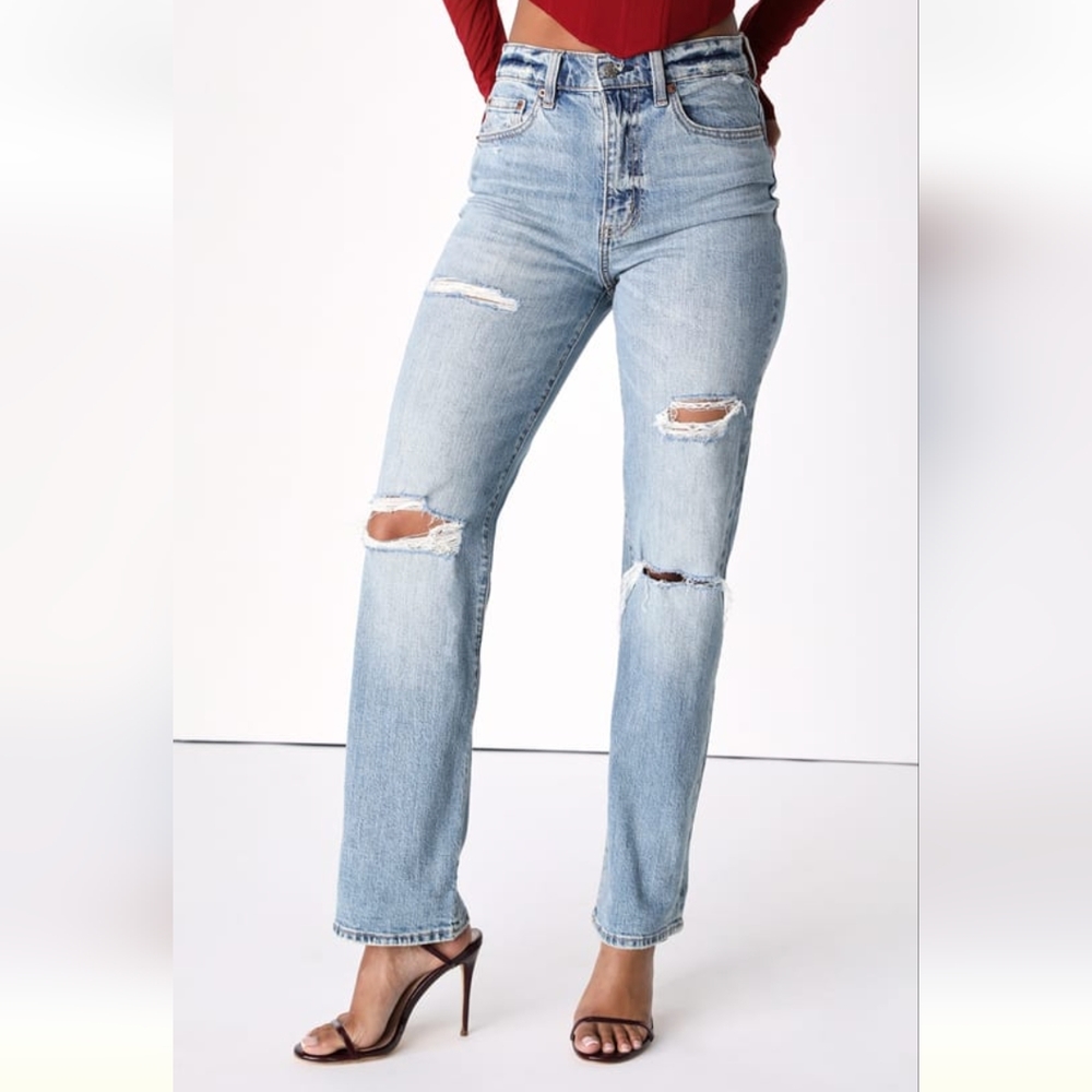 NWT DAZE Denim Sundaze Light Wash High Rise Distressed Denim Dad Jeans